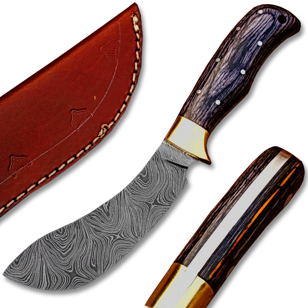 WHITE DEER Damascus Steel Kukri Skinner Knife Exotic Wood Handle Buffalo Skinner