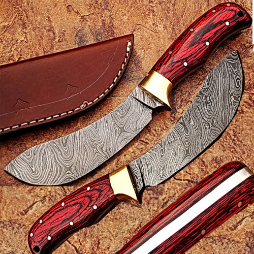 CUSTOM MADE DAMASCUS EXOTIC DOLLAR WOOD HANDLE BUFFALO SKINNER 1