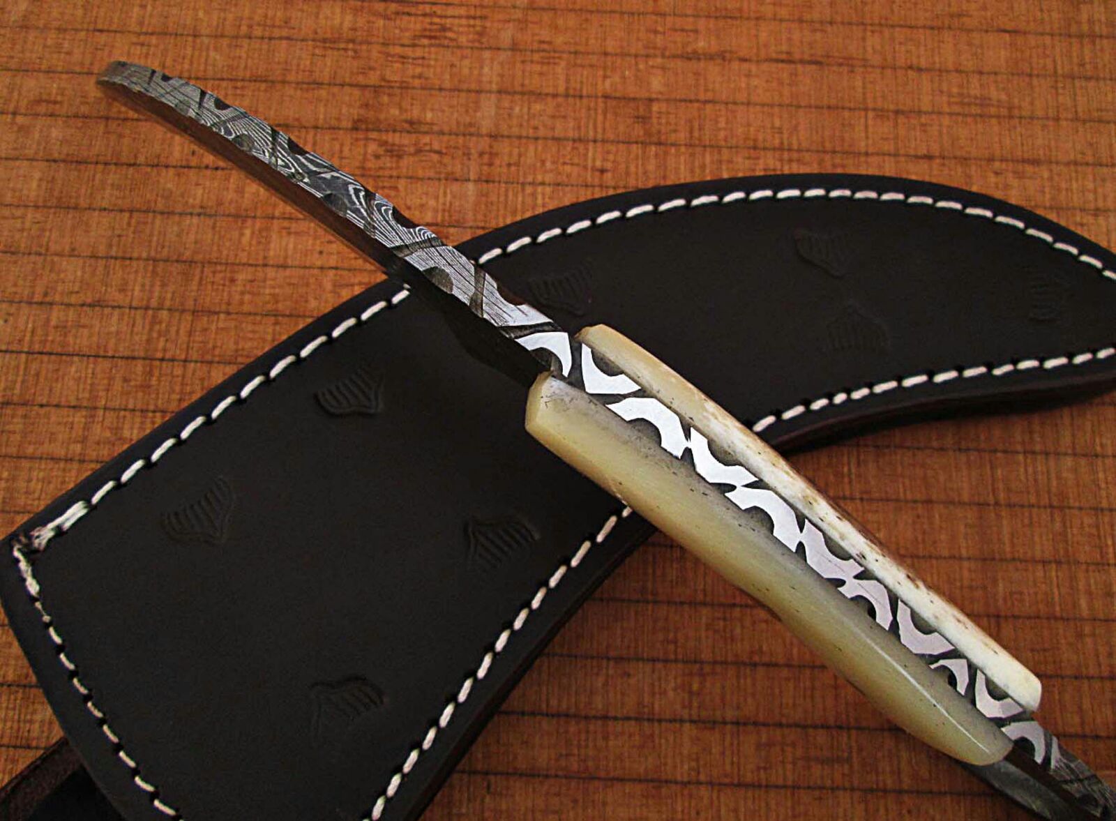 Custom Made Damascus Karambit Knife Bone Handle Beautiful Mosaic