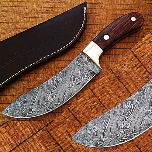 CUSTOM MADE DAMASCUS BUFFALO SKINNER KNIFE
