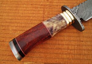 White Deer Damascus Steel Bowie Knife W/Giraffe Bone & Rose Wood Handle