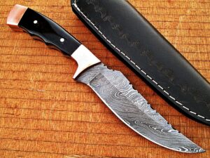 White Deer Deplorables Damascus Bowie Knife Buffalo Horn&Copper Bolster Trailin