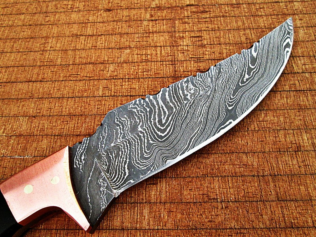 White Deer Deplorables Damascus Bowie Knife Buffalo Horn&Copper Bolster Trailin