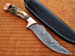 White Deer Damascus Steel Bowie W/Giraffe Bone & Copper Bolster EXCLUSIVE