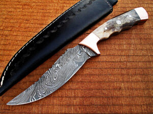 White Deer Damascus Steel Bowie W/Giraffe Bone & Copper Bolster EXCLUSIVE