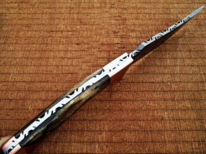 White Deer Damascus Steel Bowie W/Giraffe Bone & Copper Bolster EXCLUSIVE
