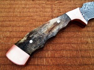 White Deer Damascus Steel Bowie W/Giraffe Bone & Copper Bolster EXCLUSIVE