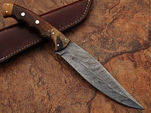 White Deer Exclusive Damascus Steel Bowie Knife With Rose Wood & Burl Olive Wood