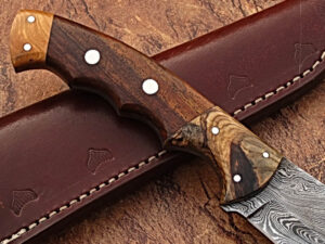White Deer Exclusive Damascus Steel Bowie Knife With Rose Wood & Burl Olive Wood