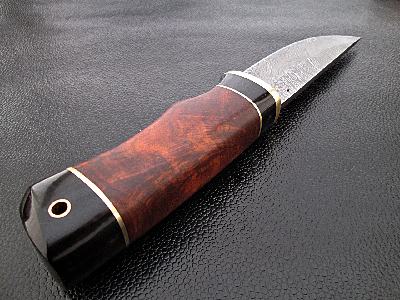 White Deer Rebel Komrad Damascus Knife Custom Walnut Hardwood Handle