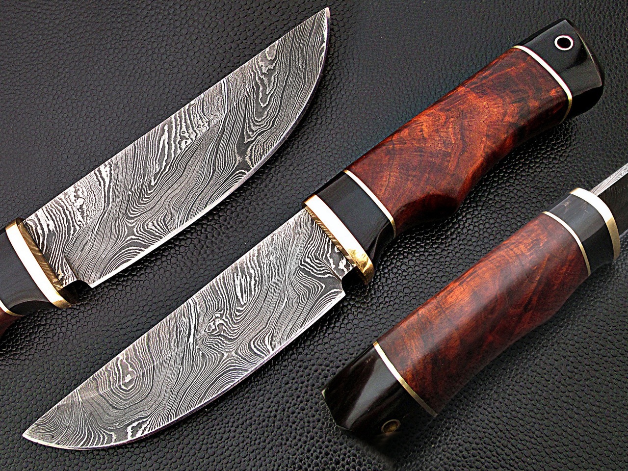 White Deer Rebel Komrad Damascus Knife Custom Walnut Hardwood Handle