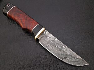 White Deer Rebel Komrad Damascus Knife Custom Walnut Hardwood Handle