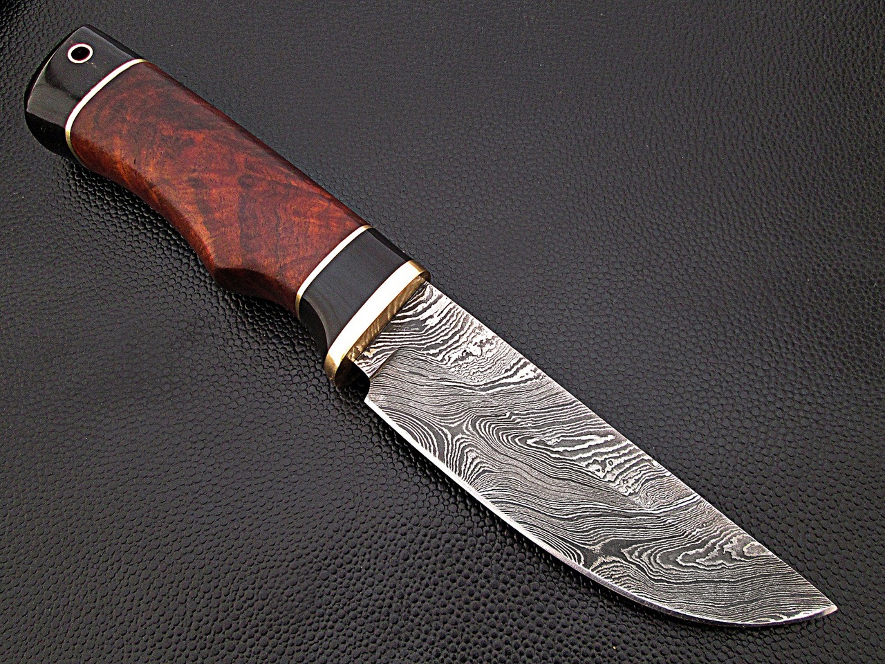 White Deer Rebel Komrad Damascus Knife Custom Walnut Hardwood Handle
