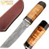 White Deer Rebel Nemesis Damascus Tanto Knife Custom Olive Wood Handle