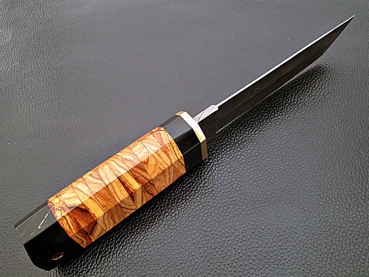White Deer Rebel Nemesis Damascus Tanto Knife Custom Olive Wood Handle
