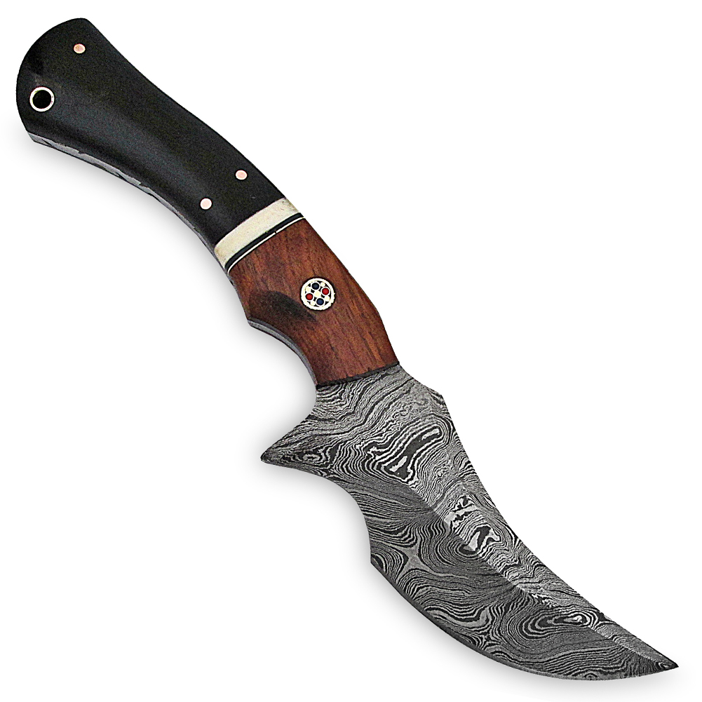 1095HC Damascus Steel Blade  Buffalo Horn Camel Bone Handle Skinner                                    CAMEL BONE,HARD WOOD BOLSTER