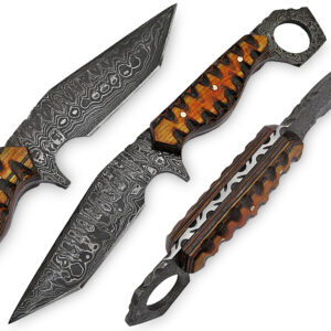 Mongster Karambit 1095 HC Damascus Tanto Blade W/ Frost Wood Handle