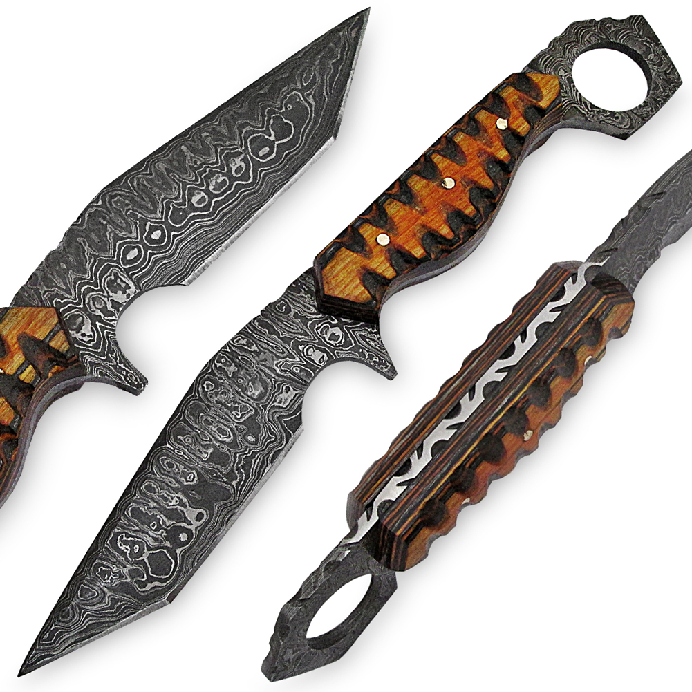 Mongster Karambit 1095 HC Damascus Tanto Blade W/ Frost Wood Handle