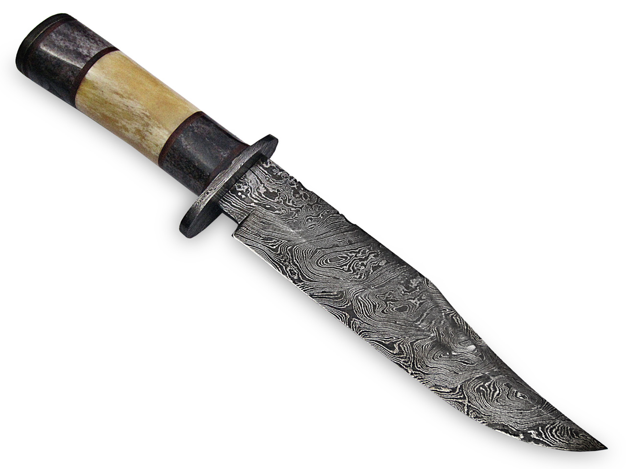 Out Back Damascus Steel Native Indian Scrimshaw Bowie
