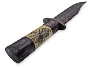 Out Back Damascus Steel Native Indian Scrimshaw Bowie