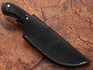 White Deer Damascus Steel Skinner Knife w/ Buffalo Horn Handle