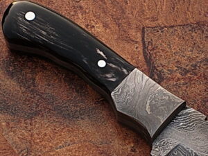 White Deer Damascus Steel Skinner Knife w/ Buffalo Horn Handle