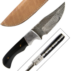 Custom Made Damascus Hunting Knife w/ Full Tang Buffalo Horn Handle