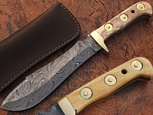 WHITE DEER MAGNUM Damascus Steel Handmade Hunting Knife w Authentic Buffalo Bone Handle