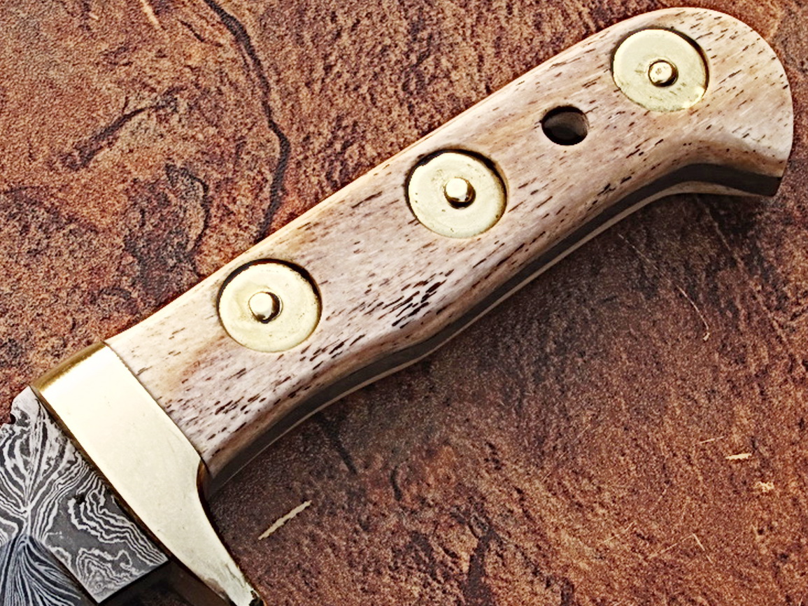 WHITE DEER MAGNUM Damascus Steel Handmade Hunting Knife w Authentic Buffalo Bone Handle
