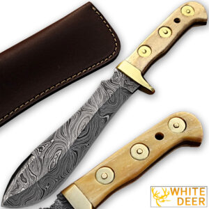 WHITE DEER MAGNUM Damascus Steel Handmade Hunting Knife w Authentic Buffalo Bone Handle