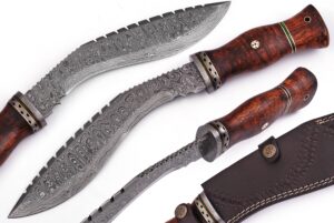 Hand Made Damascus Steel Kukri Knife Cocco Bolo Wood Handle Damascus Boster