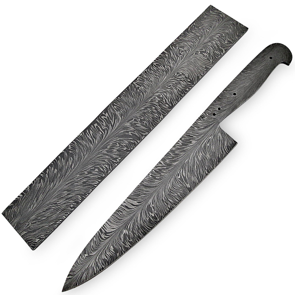 White Deer Damascus Steel Billet Feather Pattern Welded 12in x 2in x 4.88mm Raw