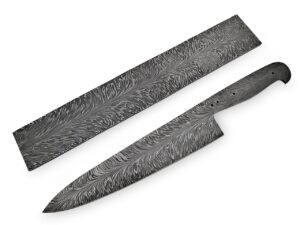 White Deer Damascus Steel Billet Feather Pattern Welded 12in x 2in x 4.88mm Raw