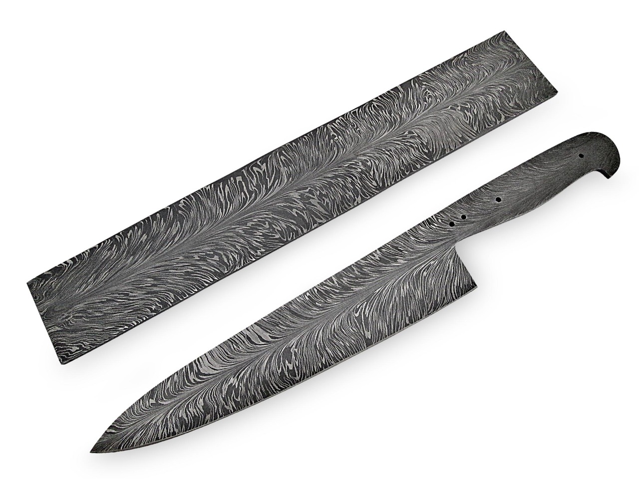 White Deer Damascus Steel Billet Feather Pattern Welded 12in x 2in x 4.88mm Raw