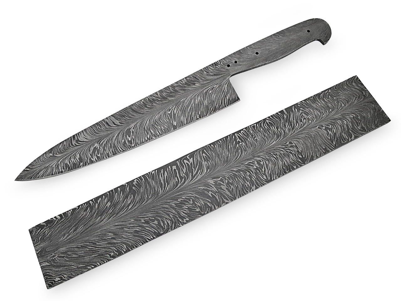 White Deer Damascus Steel Billet Feather Pattern Welded 12in x 2in x 4.88mm Raw