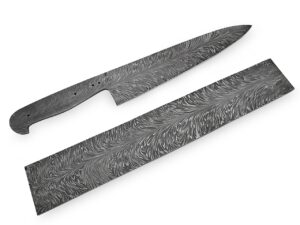 White Deer Damascus Steel Billet Feather Pattern Welded 12in x 2in x 4.88mm Raw