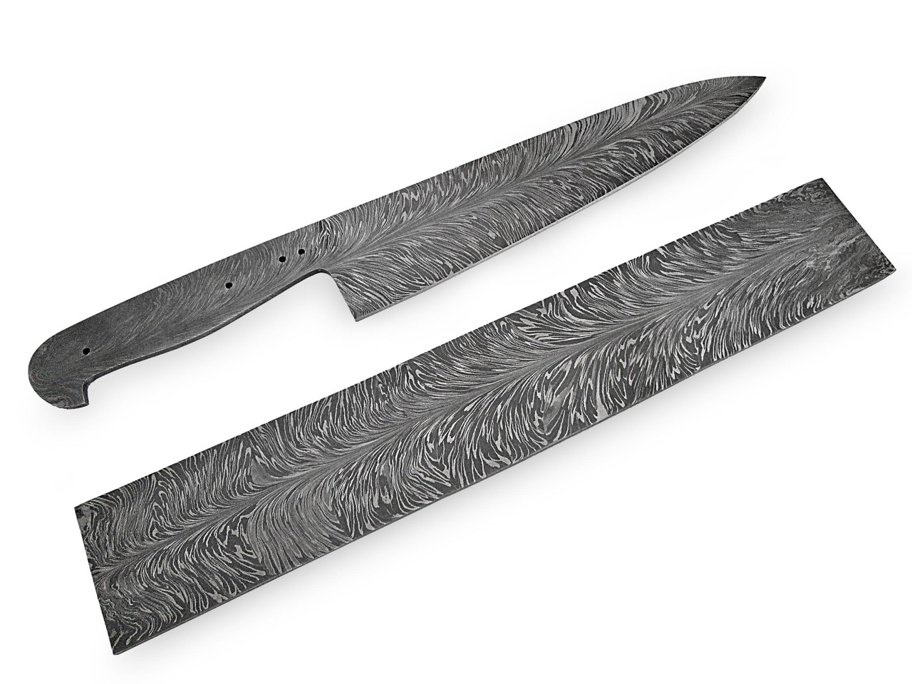 White Deer Damascus Steel Billet Feather Pattern Welded 12in x 2in x 4.88mm Raw