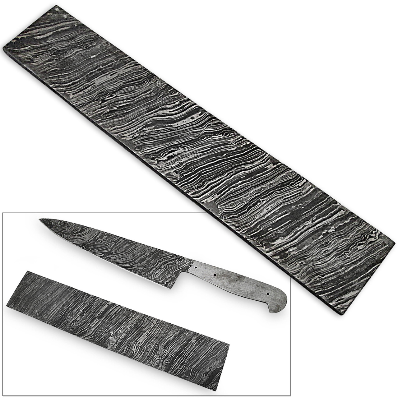 White Deer Damascus Steel LONG FIRE Pattern Billet Forge Welded 10in x 2in x 5.5mm Raw