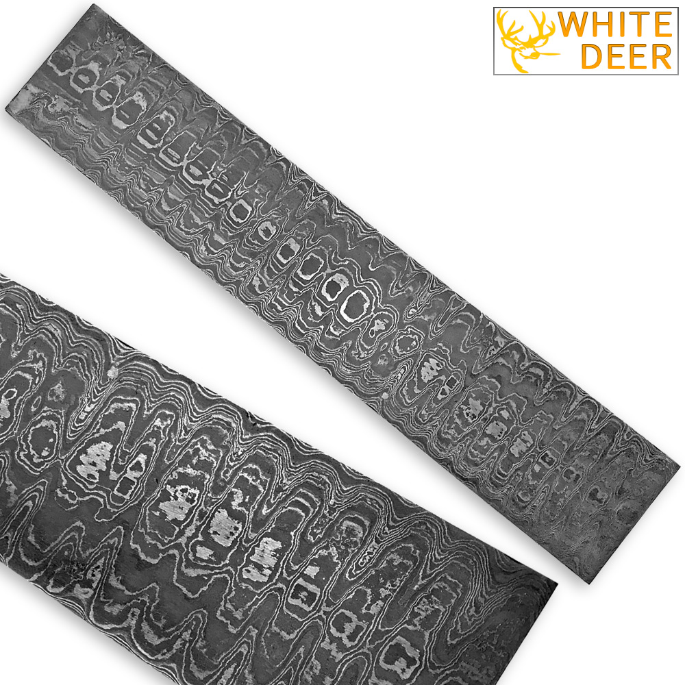 White Deer LADDER PATTERN Billet Damascus Steel Forge Welded 10in x 2in x 5mm Raw