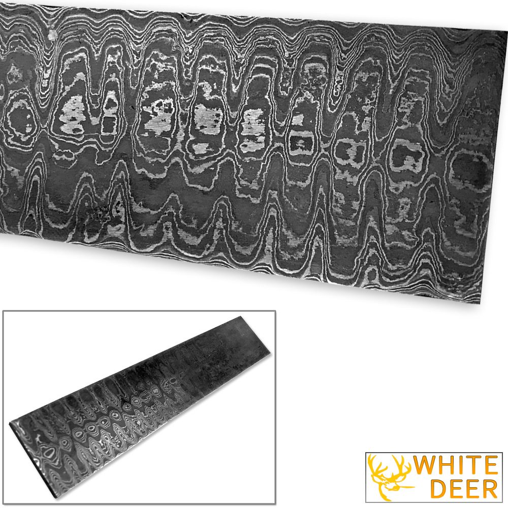 White Deer LADDER PATTERN Billet Damascus Steel Forge Welded 10in x 2in x 5mm Raw