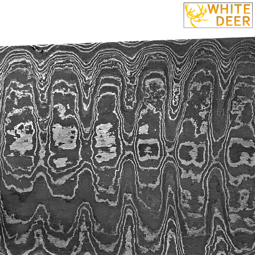 White Deer LADDER PATTERN Billet Damascus Steel Forge Welded 10in x 2in x 5mm Raw