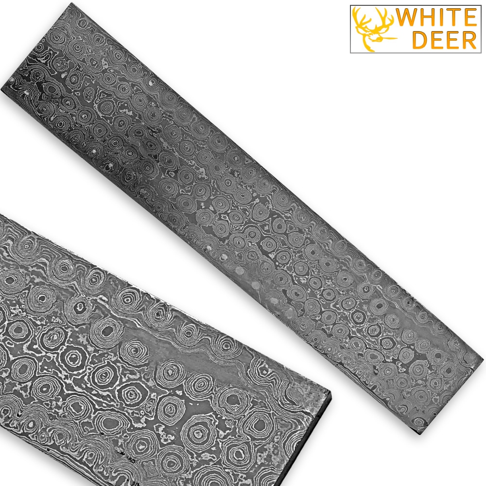 White Deer BIRDS EYE PATTERN Damascus Steel Billet ForgeWelded 10in x 2in x 5mm Raw