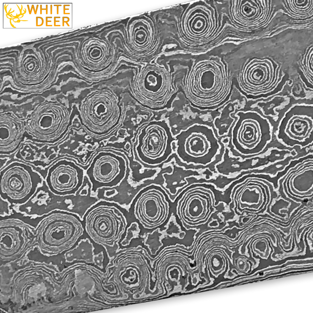 White Deer BIRDS EYE PATTERN Damascus Steel Billet ForgeWelded 10in x 2in x 5mm Raw