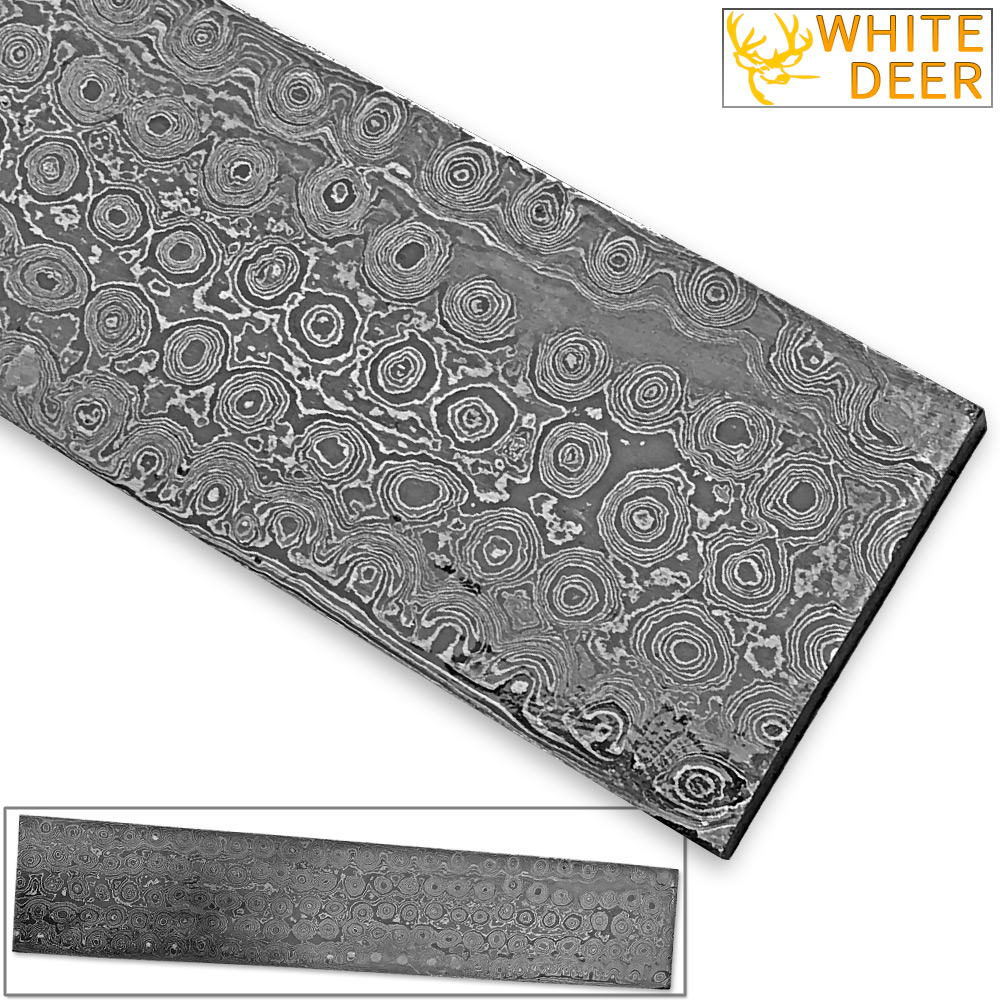 White Deer BIRDS EYE PATTERN Damascus Steel Billet ForgeWelded 10in x 2in x 5mm Raw