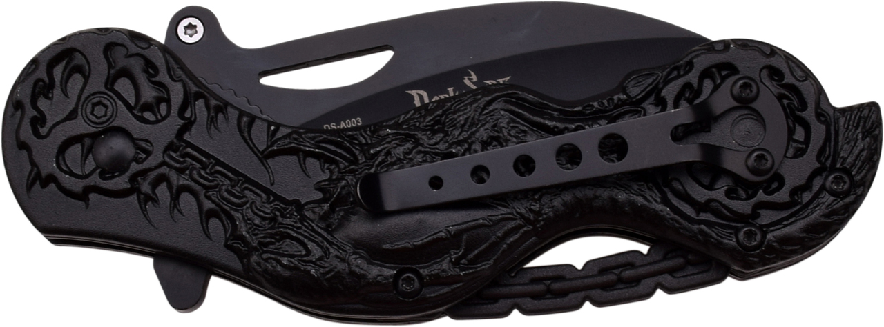 Dark Side Blades Chopper Spring Assisted Biker Knife Blue Demonic Ballistic Series