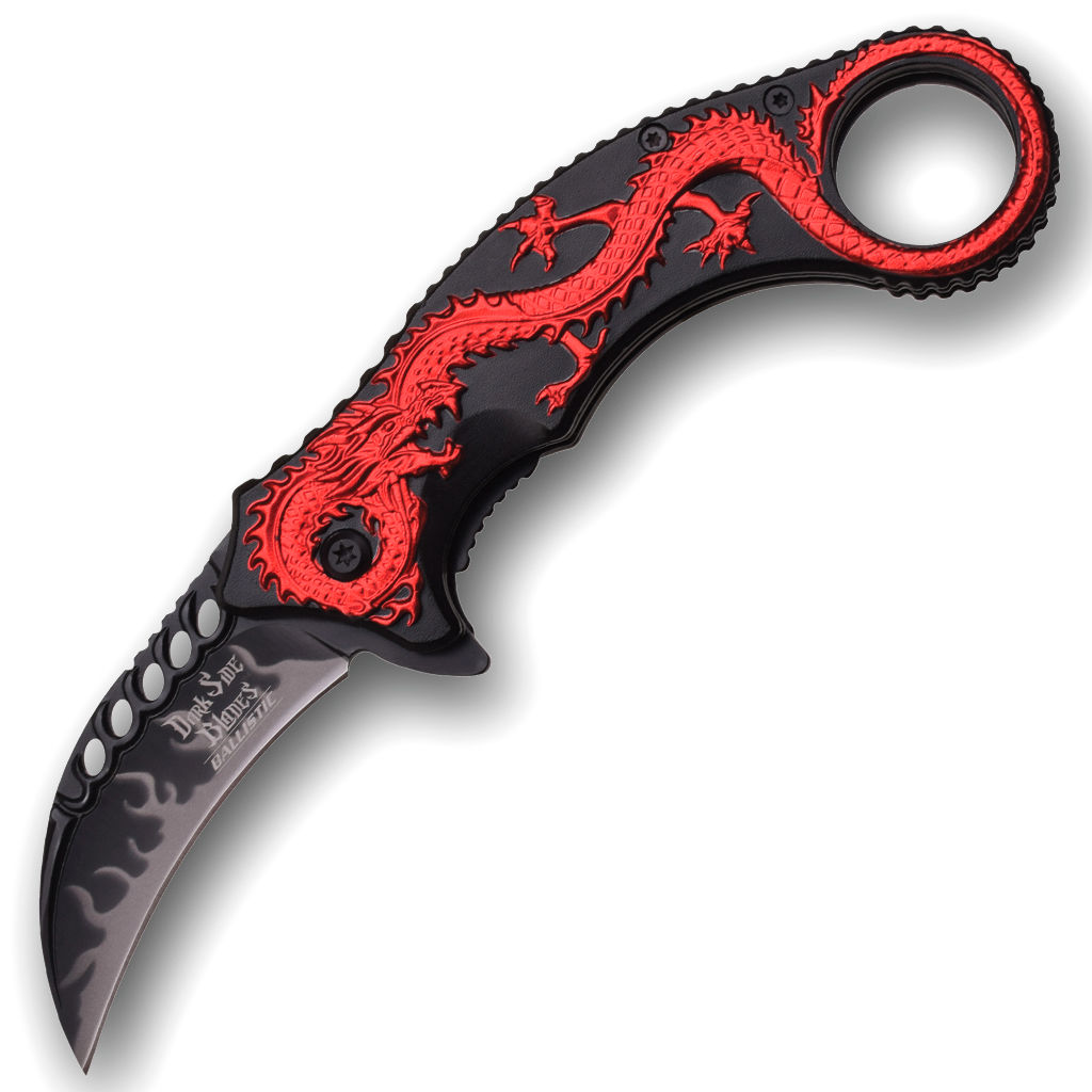 Dark Side Blades Red Dragon Spring Assisted Knife w Finger Hole