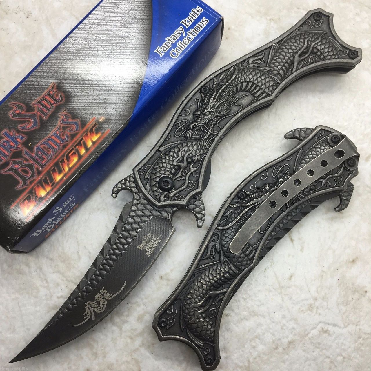 DARK SIDE BLADES Black Dragon Mirror Blade Folding Pocket Knife DS-A019SW