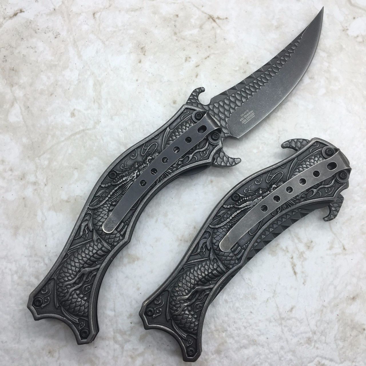 DARK SIDE BLADES Black Dragon Mirror Blade Folding Pocket Knife DS-A019SW