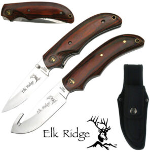 Elk Ridge ER-013 COMBO KNIFE SET 2 PIECE SET Folding & Full Tang Guthook