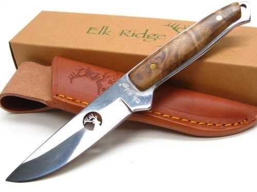 Elk Ridge Saturday Night Special Polished Knife Brown Maple Grips Full Tang
